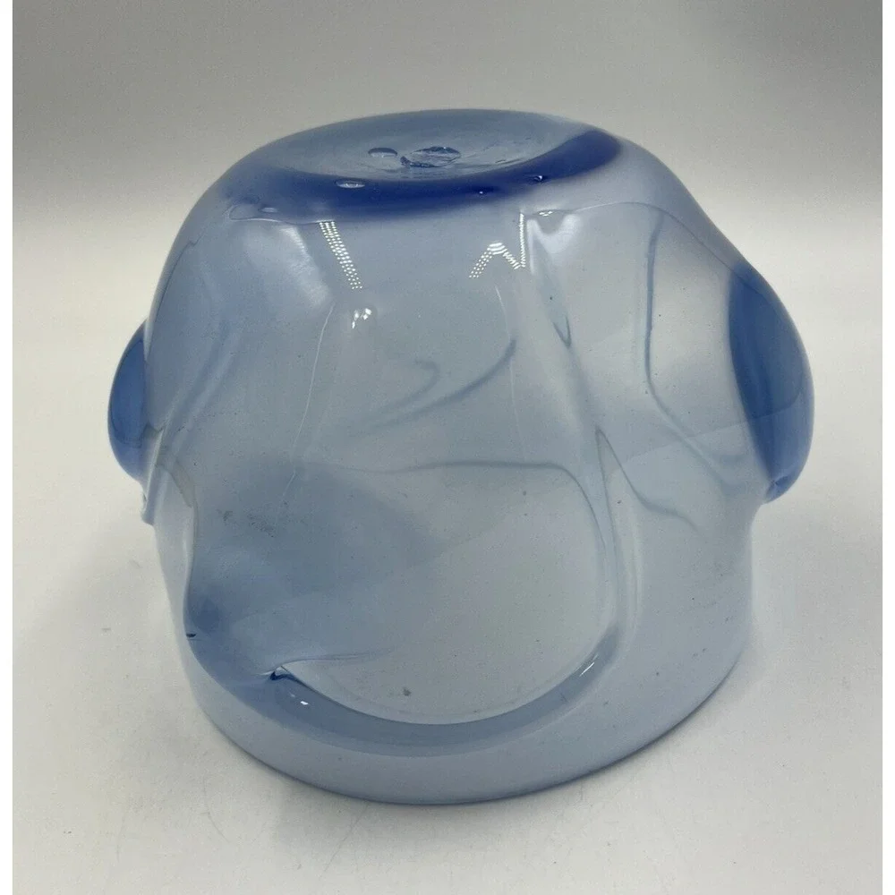 Signed David Hartman Studio Art Glass Bowl Blue Transition Milky Swirl Hand Blow